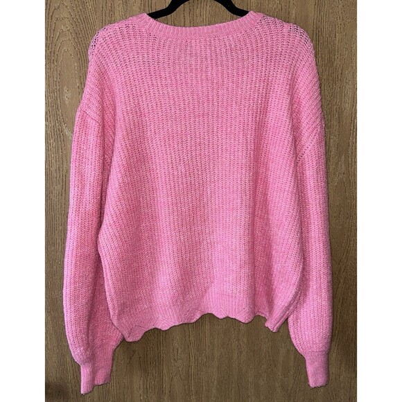 Barbie Pink Cable Knit Scallop Hem  Women's XL long sleeve Sweater - Picture 4 of 13